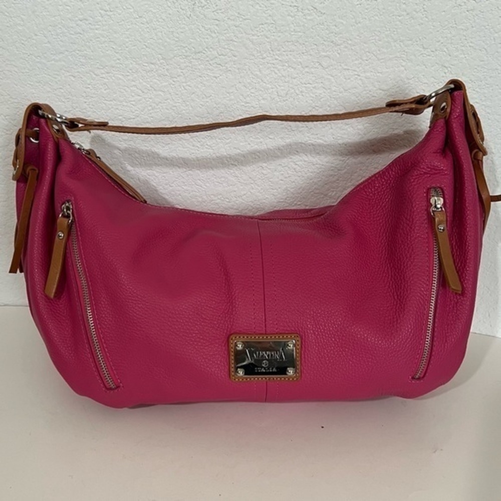 Valentina Italia  Pink & Tan Leather Hobo Shoulder Bag Handbag Purse Large